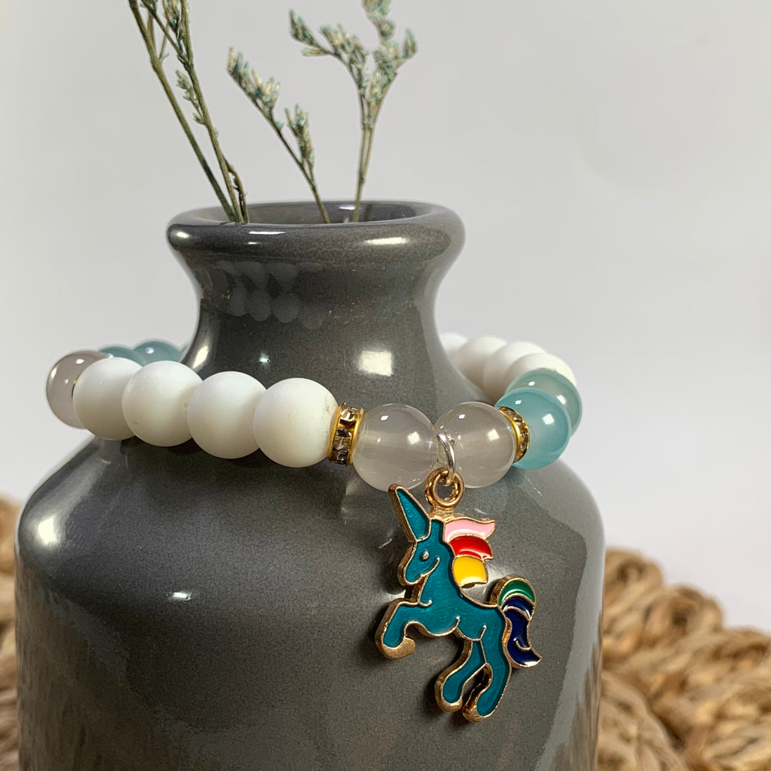 Jelly and mate beads bracelet with unicorn charm