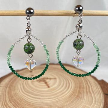 Aesthetic Earrings made with crystal beads with crystal hearts