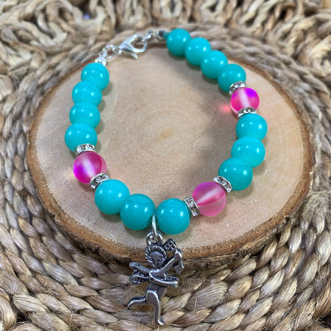 Jelly and aura beads bracelet with charm