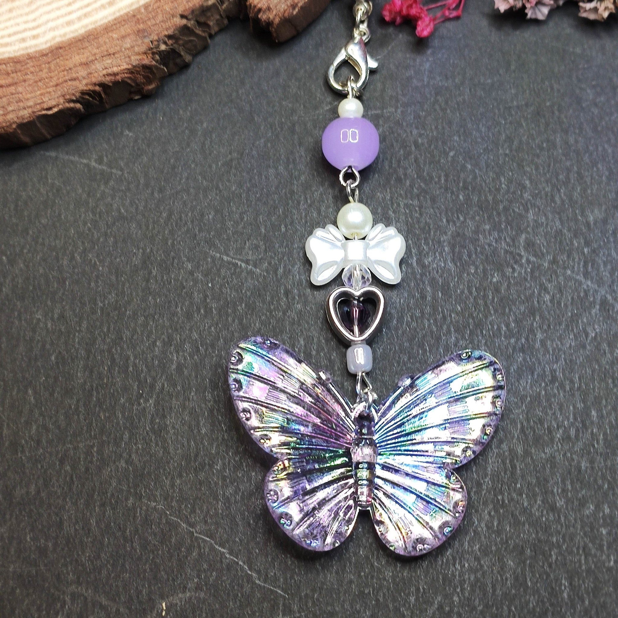 Phone charms| Purple Butterfly & white Bow