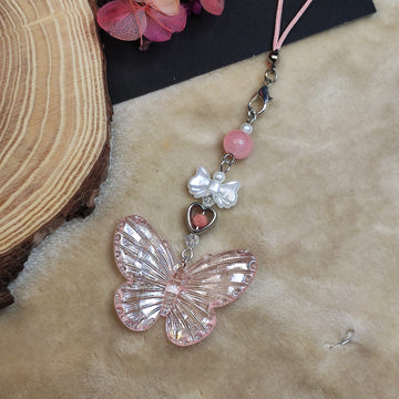 Phone charms|Butterfly,  Peach Beads