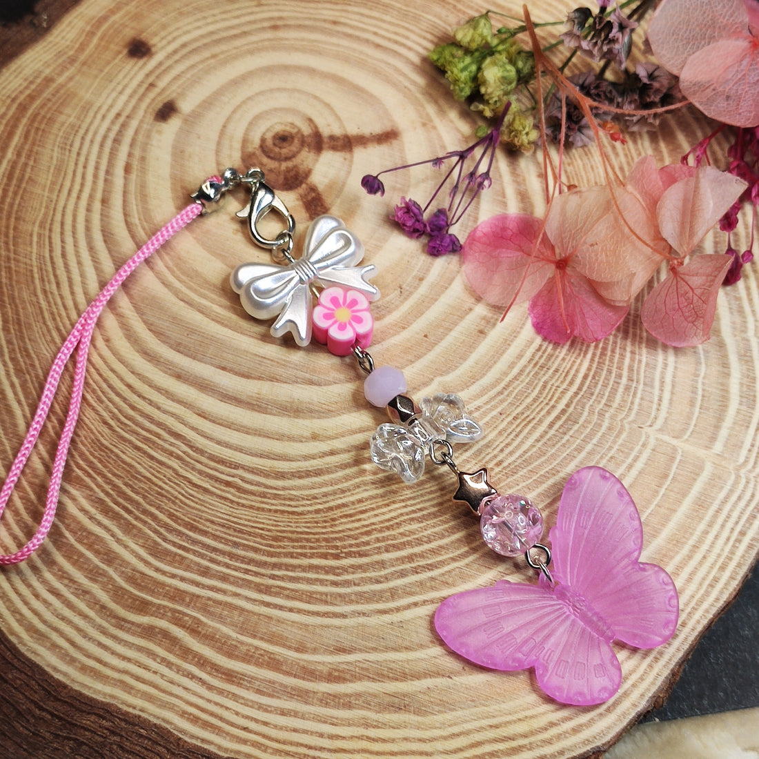 Pink Butterfly Phone Charm