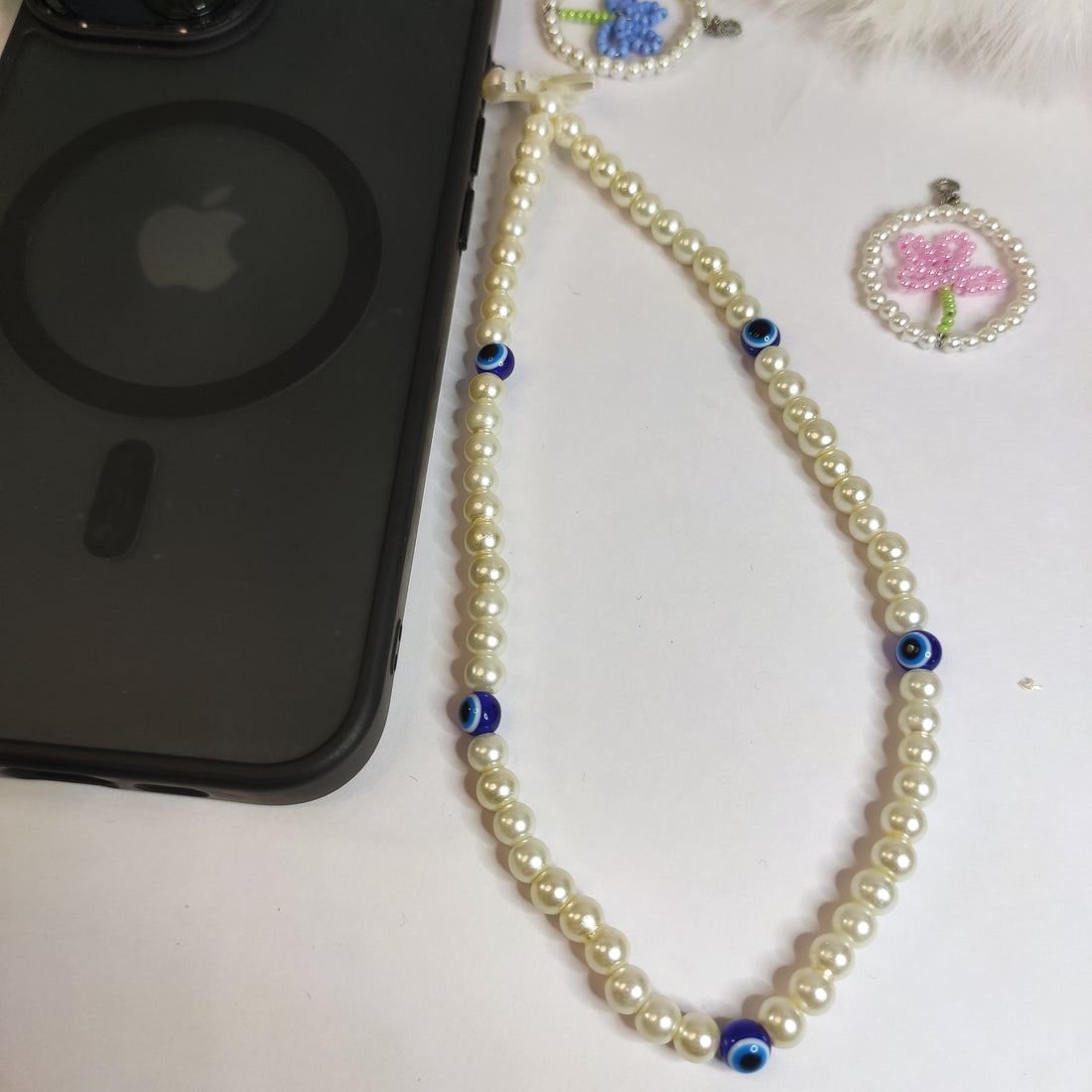 Phone accessories| pearl with Evil eye beads