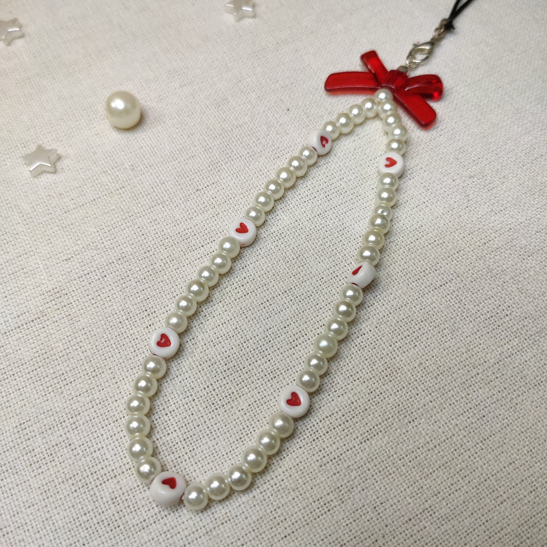 Red hearts & Pearl Phone charms